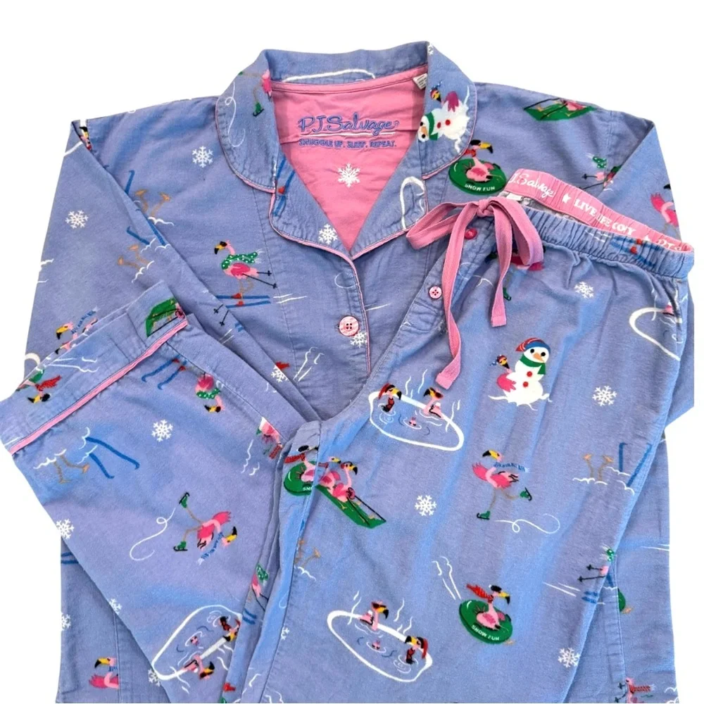PJ Salvage Periwinkle Flamingos Flannel PJ Set - Picture 5 of 12